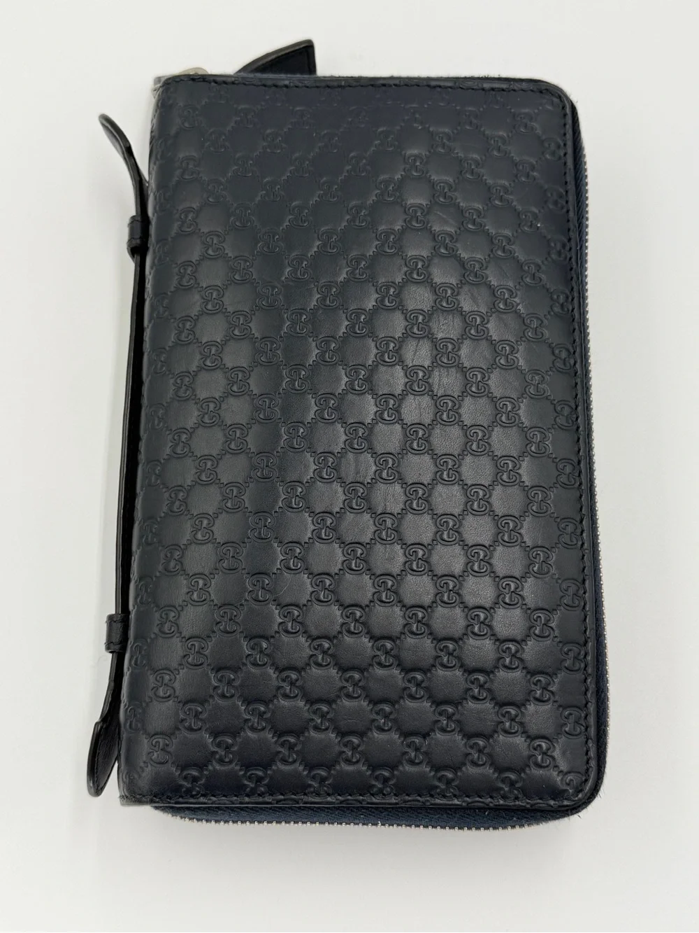 Gucci Navy Embossed GG Two Section Zip Around Leather Organizer Great Condition - Picture 2 of 16